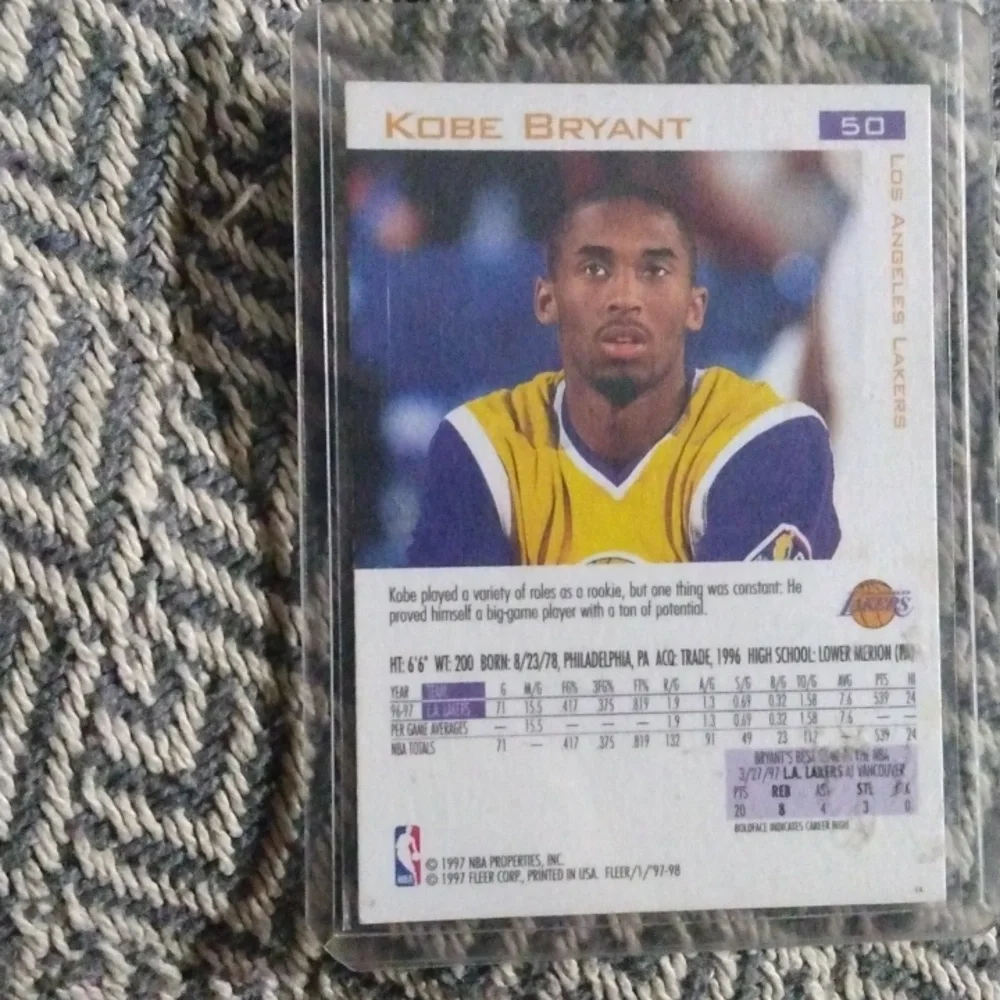 Kobe Bryant 1997-98 Fleer All-Rookie 1997 Basketball Card # 50 Vintage 2nd Year